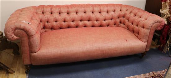 A Victorian pink upholstered buttoned Chesterfield settee W.200cm